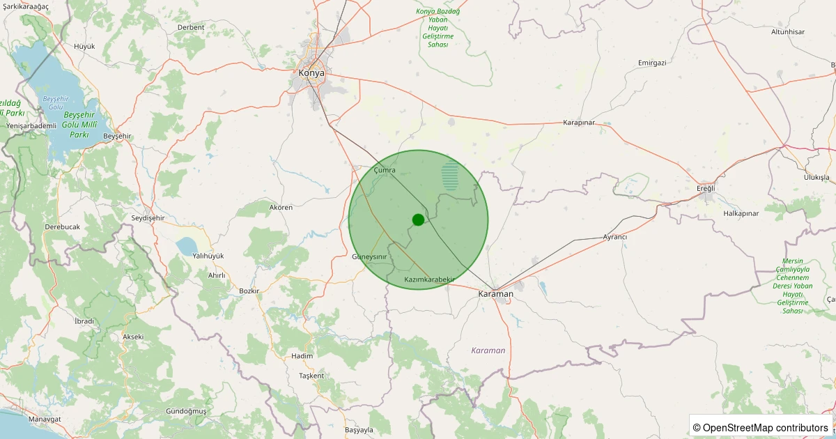 04 Aralık 2025 saat 02:03 - Çumra - Arıkören Köyü - 1.30ml depreminin harita gösterimi