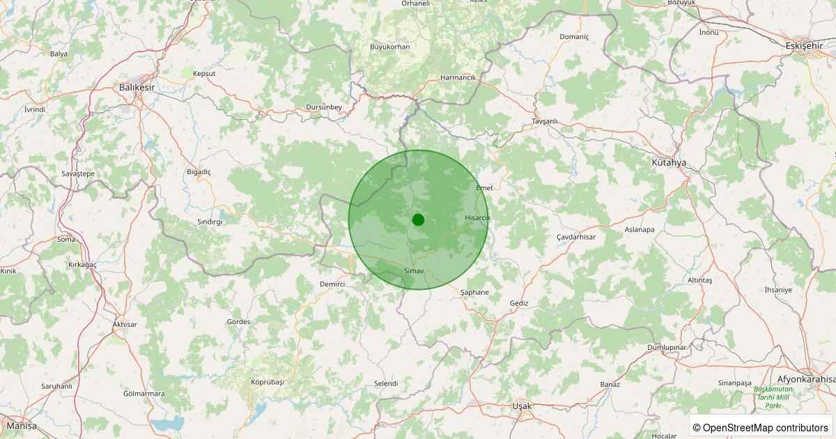 04 Aralık 2025 saat 11:10 - Simav - Yemişli Köyü - 1.10ml depreminin harita gösterimi