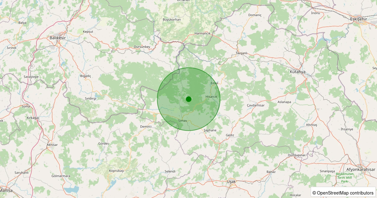 04 Aralık 2025 saat 16:02 - Simav - Yemişli Köyü - 1.30ml depreminin harita gösterimi