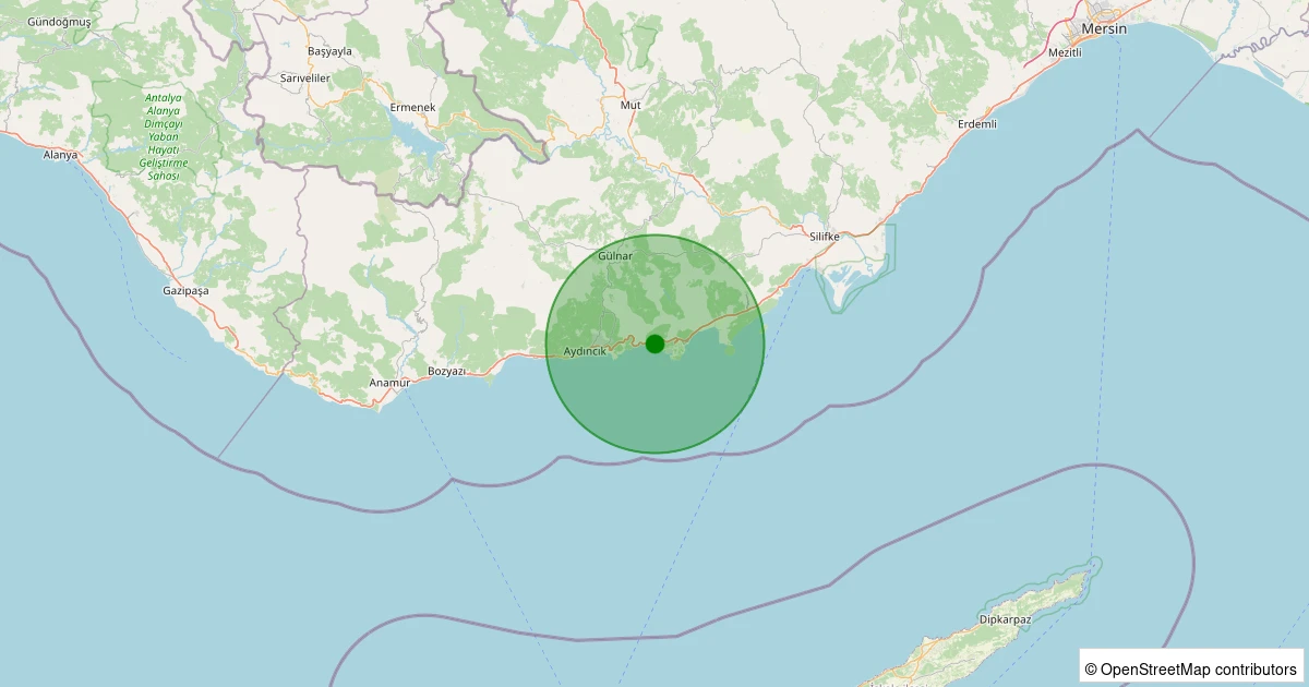 04 Aralık 2025 saat 16:35 - Gülnar - Yanışlı - 1.40ml depreminin harita gösterimi