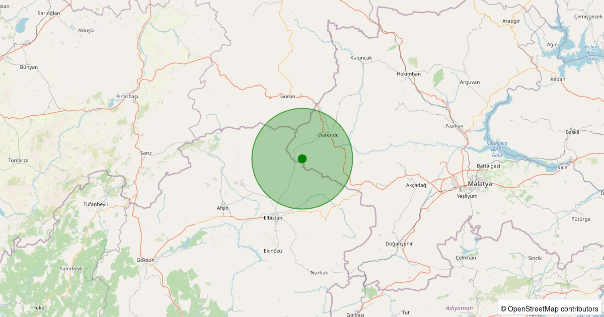 04 Aralık 2025 saat 18:58 - Darende - Yeniköy - 2.00ml depreminin harita gösterimi