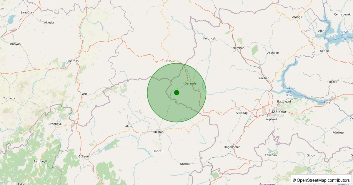 04 Aralık 2025 saat 19:03 - Darende - Yarımca - 1.20ml depreminin harita gösterimi