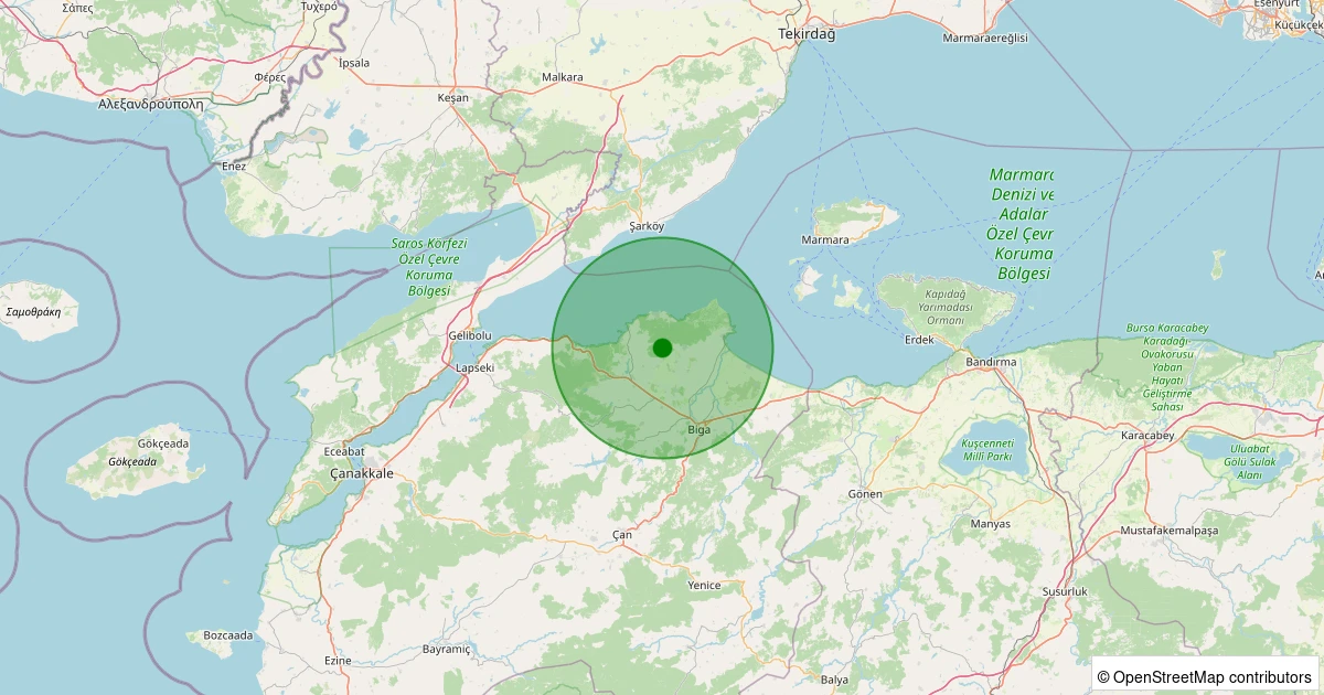 04 Aralık 2025 saat 23:53 - Biga - Çakırlı Köyü - 2.00ml depreminin harita gösterimi