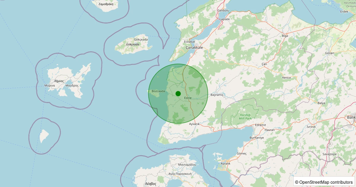 05 Aralık 2025 saat 08:46 - Ezine - Gökçebayır Köyü - 1.70ml depreminin harita gösterimi