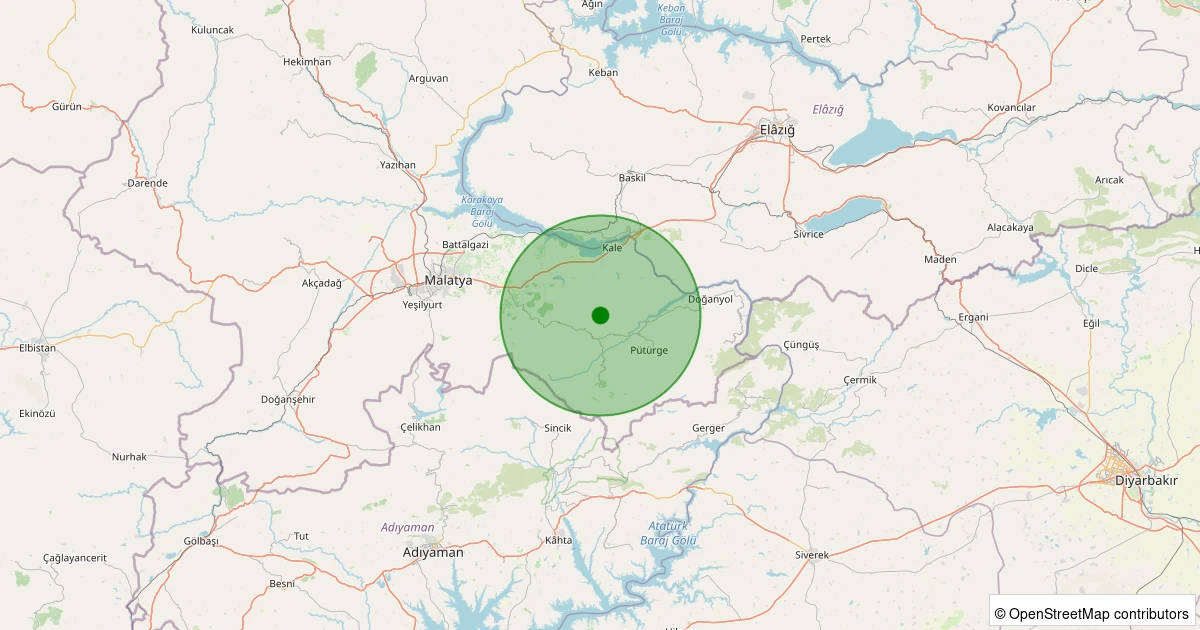 05 Aralık 2025 saat 09:43 - Pütürge - Pazarcık Köyü - 1.50ml depreminin harita gösterimi