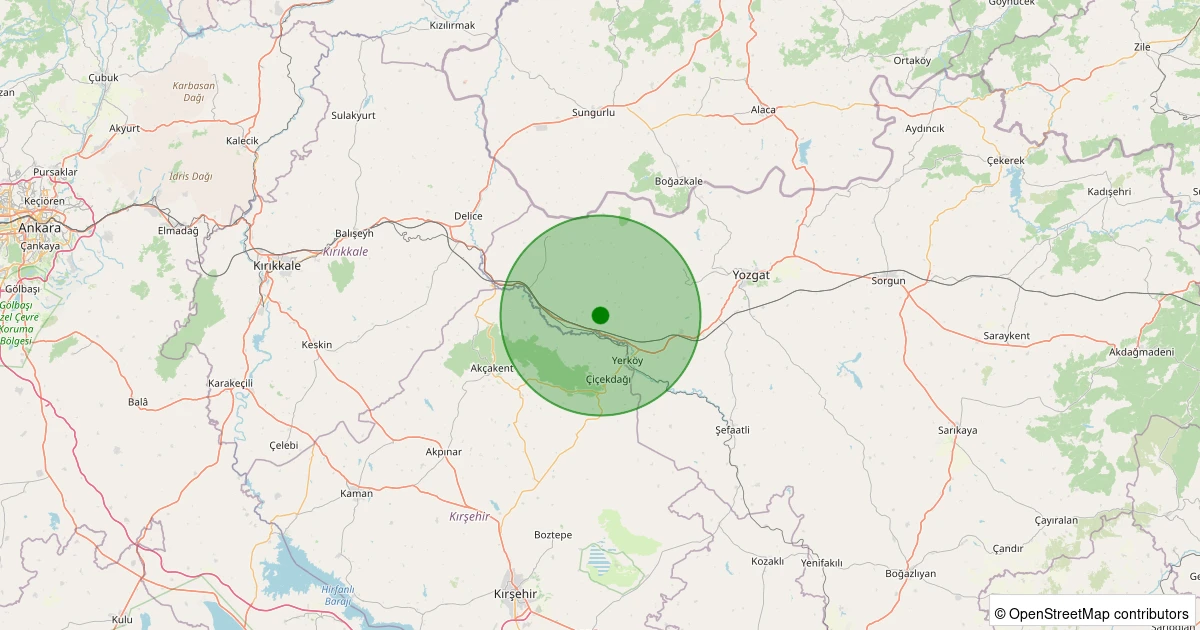 05 Aralık 2025 saat 10:56 - Yerköy - Karacaahmetli Köyü - 0.80ML depreminin harita gösterimi