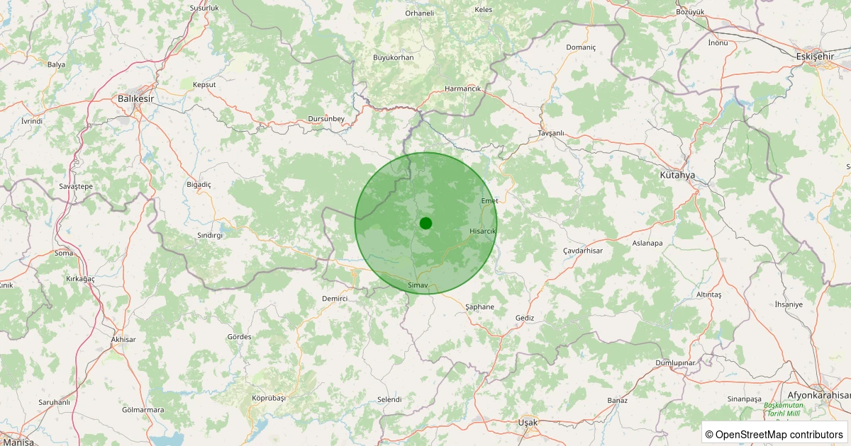 05 Aralık 2025 saat 11:11 - Simav - Yeşildere Köyü - 1.10ml depreminin harita gösterimi