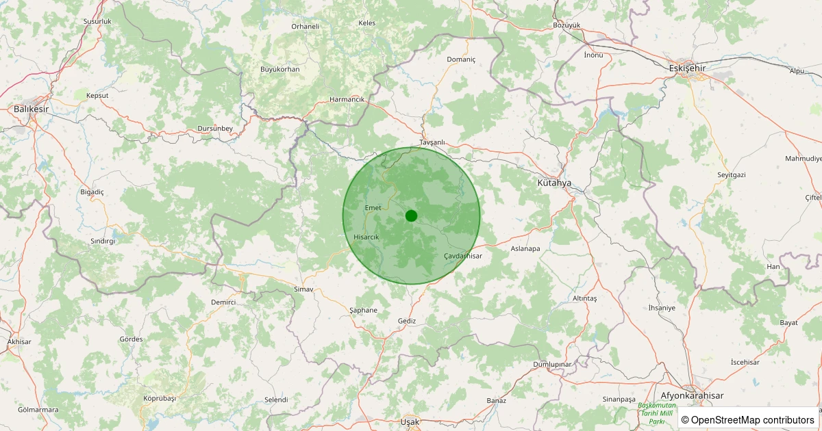 05 Aralık 2025 saat 13:09 - Emet - Yarış Köyü - 1.60ml depreminin harita gösterimi