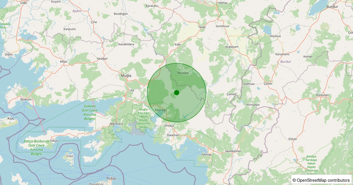 05 Aralık 2025 saat 14:16 - Köyceğiz - Yayla - 1.30ml depreminin harita gösterimi