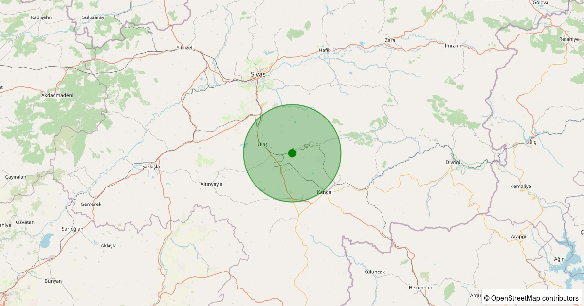 05 Aralık 2025 saat 17:39 - Ulaş - Eskikarahisar Köyü - 1.90ml depreminin harita gösterimi