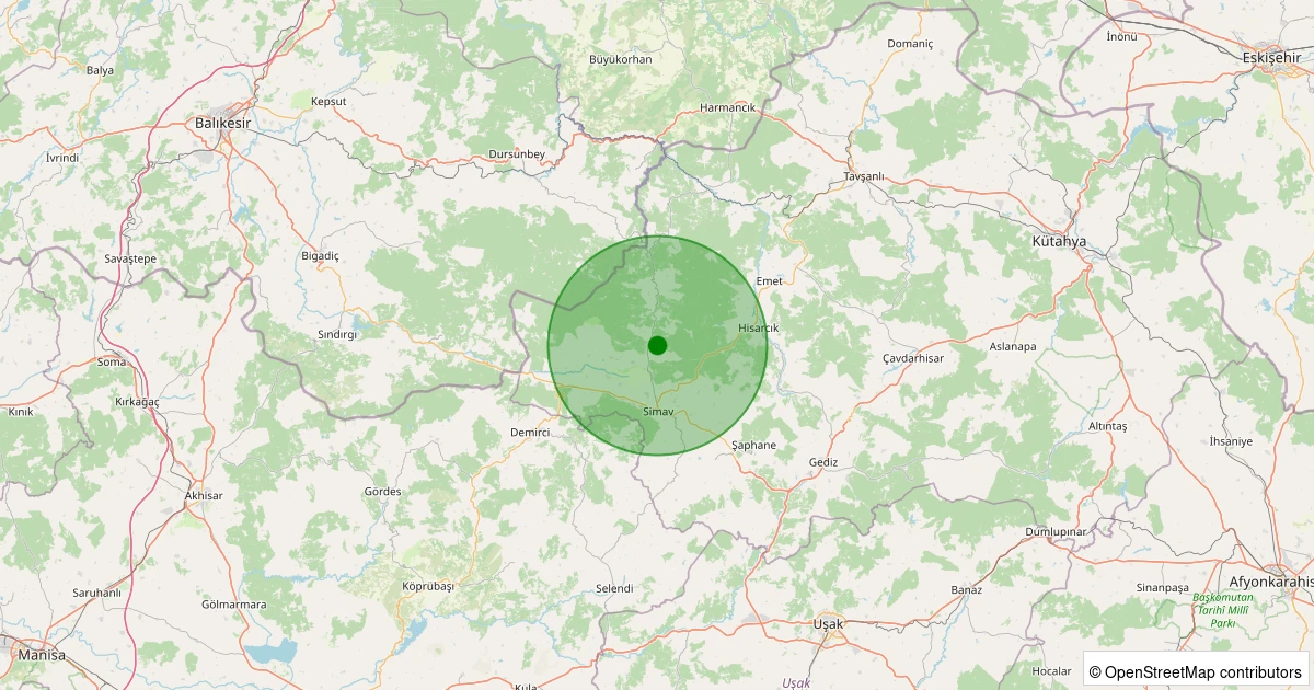 05 Aralık 2025 saat 20:58 - Simav - Yemişli Köyü - 1.30ml depreminin harita gösterimi