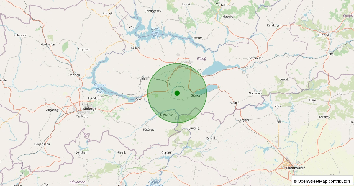 05 Aralık 2025 saat 21:13 - Sivrice - Günbalı Köyü - 1.00ml depreminin harita gösterimi