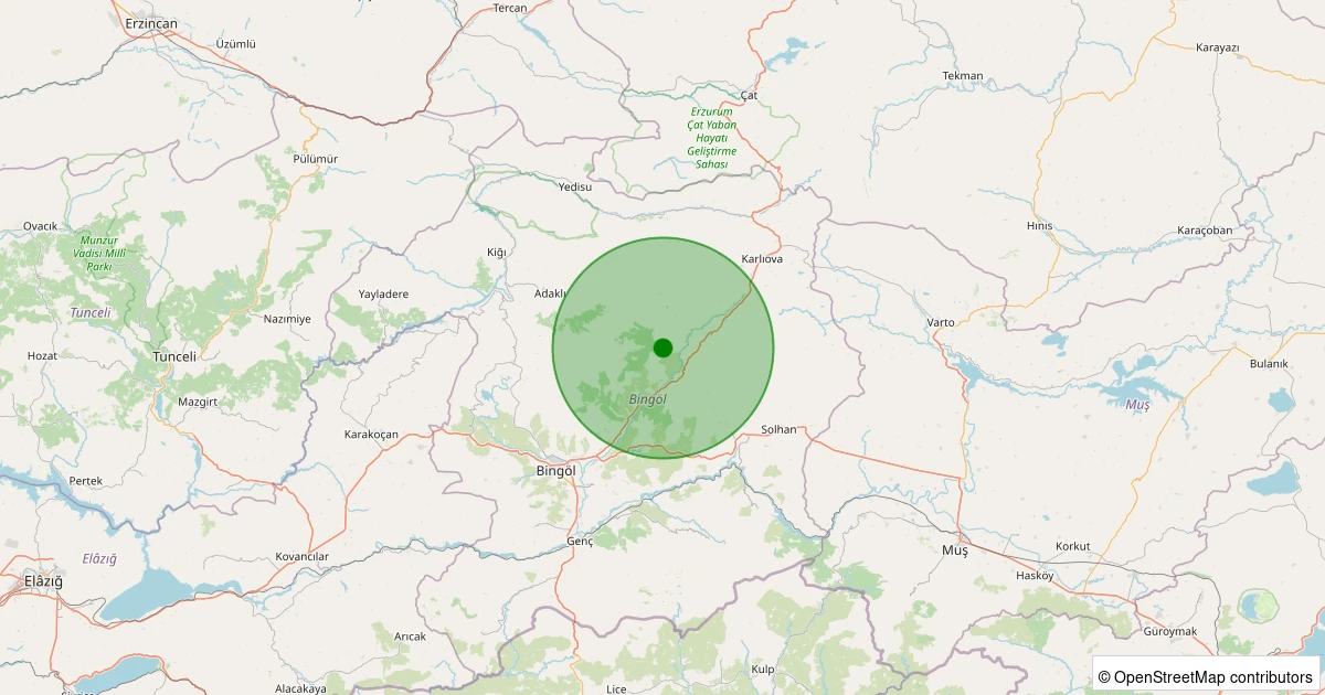 05 Aralık 2025 saat 22:40 - Karlıova - Kızılağaç Köyü - 1.50ml depreminin harita gösterimi