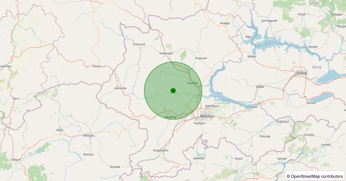 06 Aralık 2025 saat 00:45 - Yazıhan - İriağaç - 1.00ml depreminin harita gösterimi