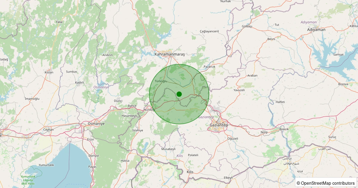 06 Aralık 2025 saat 01:58 - Pazarcık - Akdemir - 1.10ml depreminin harita gösterimi