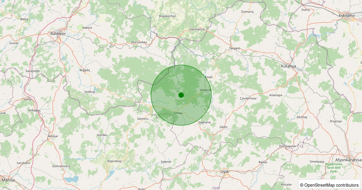 06 Aralık 2025 saat 03:01 - Simav - Yemişli Köyü - 1.30ml depreminin harita gösterimi