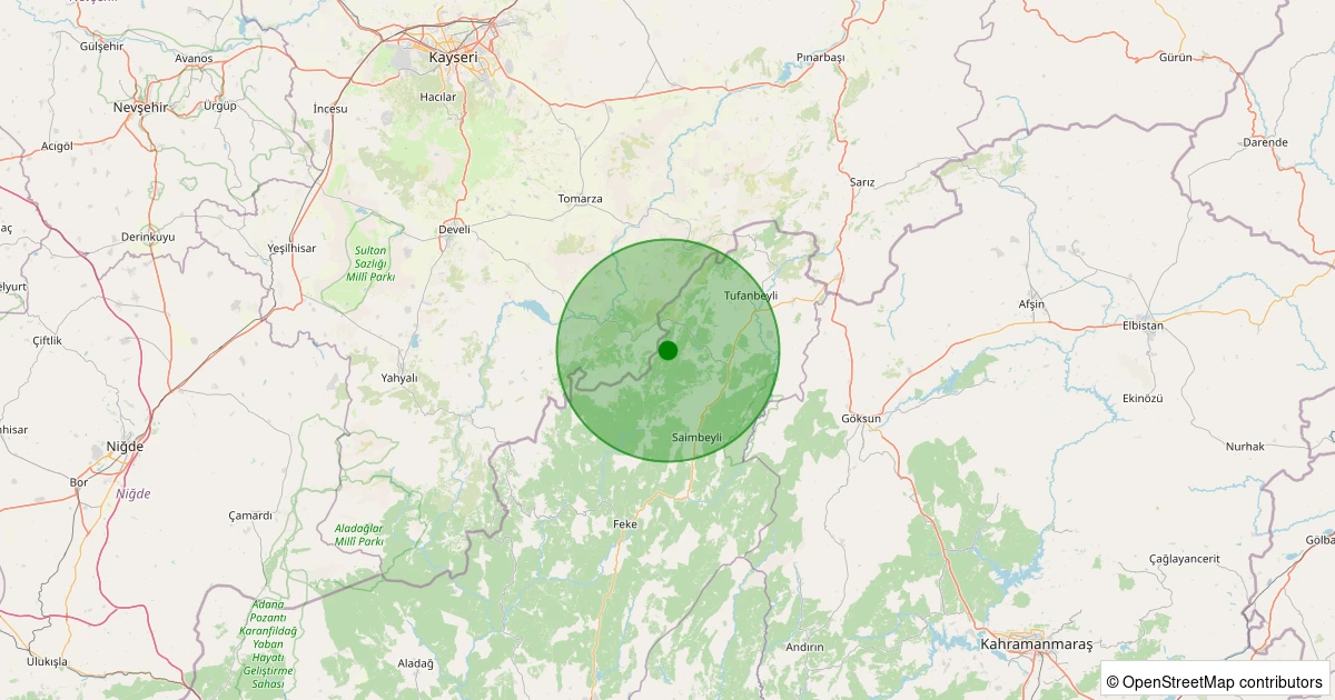 06 Aralık 2025 saat 03:43 - Tufanbeyli - Pekmezli - 1.60ml depreminin harita gösterimi