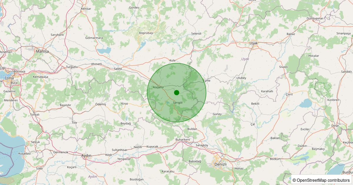 06 Aralık 2025 saat 03:50 - Sarıgöl - Burgaz - 1.30ml depreminin harita gösterimi