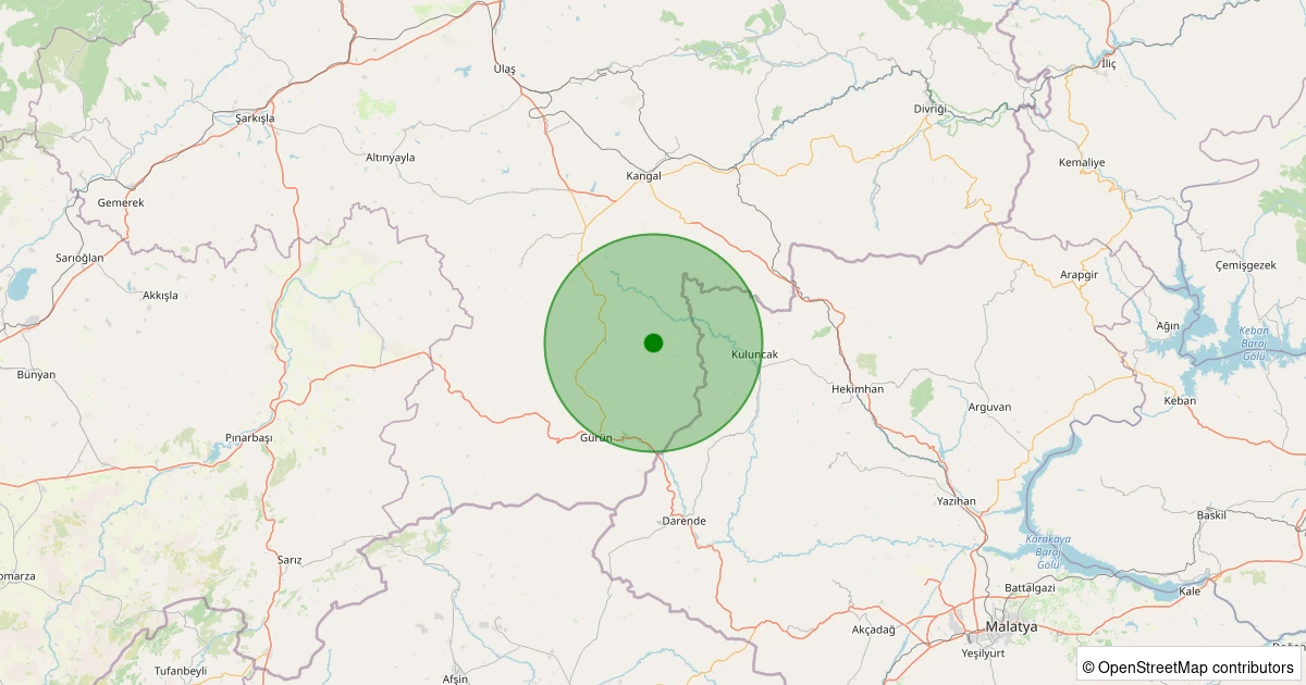 06 Aralık 2025 saat 04:31 - Gürün - Dayakpınar Köyü - 1.10ml depreminin harita gösterimi