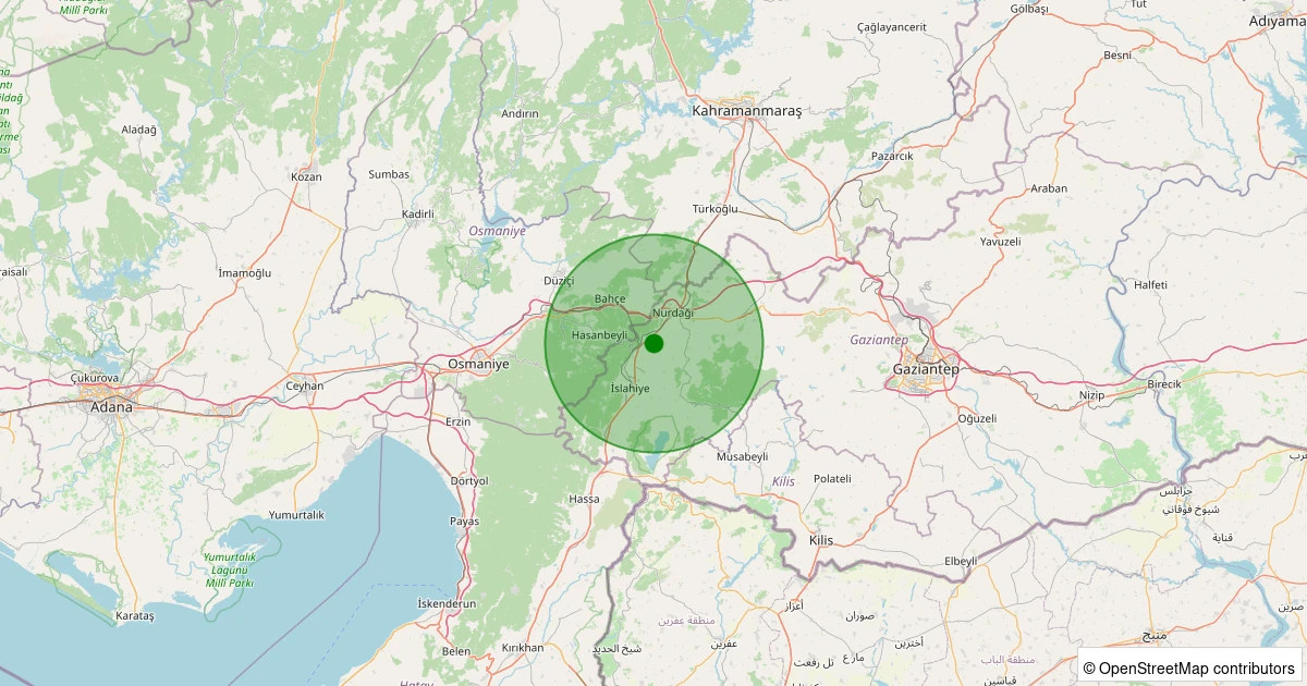 06 Aralık 2025 saat 08:04 - İslahiye - Kozdere - 1.80ml depreminin harita gösterimi
