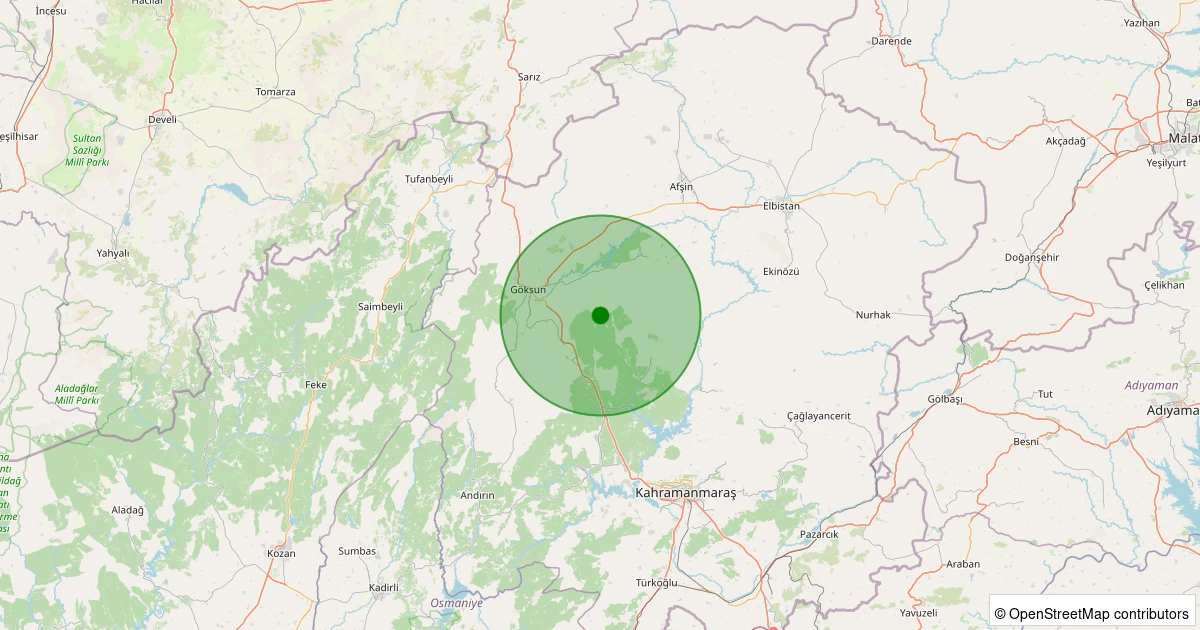 06 Aralık 2025 saat 16:24 - Onikişubat - Şahinkayası Kurtuluş - 1.70ml depreminin harita gösterimi