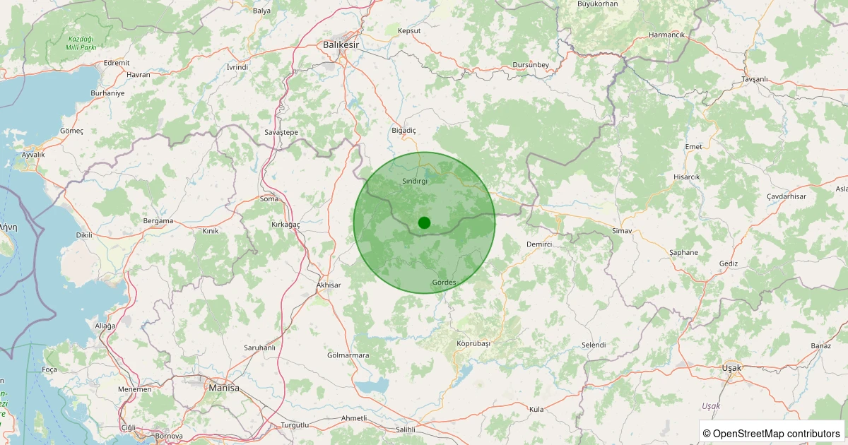 06 Aralık 2025 saat 22:27 - Sındırgı - Kınık - 1.30ml depreminin harita gösterimi