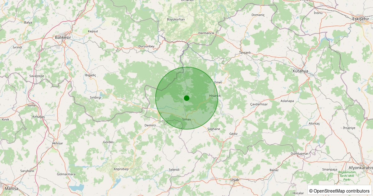 06 Aralık 2025 saat 23:58 - Simav - Yemişli Köyü - 1.70ml depreminin harita gösterimi