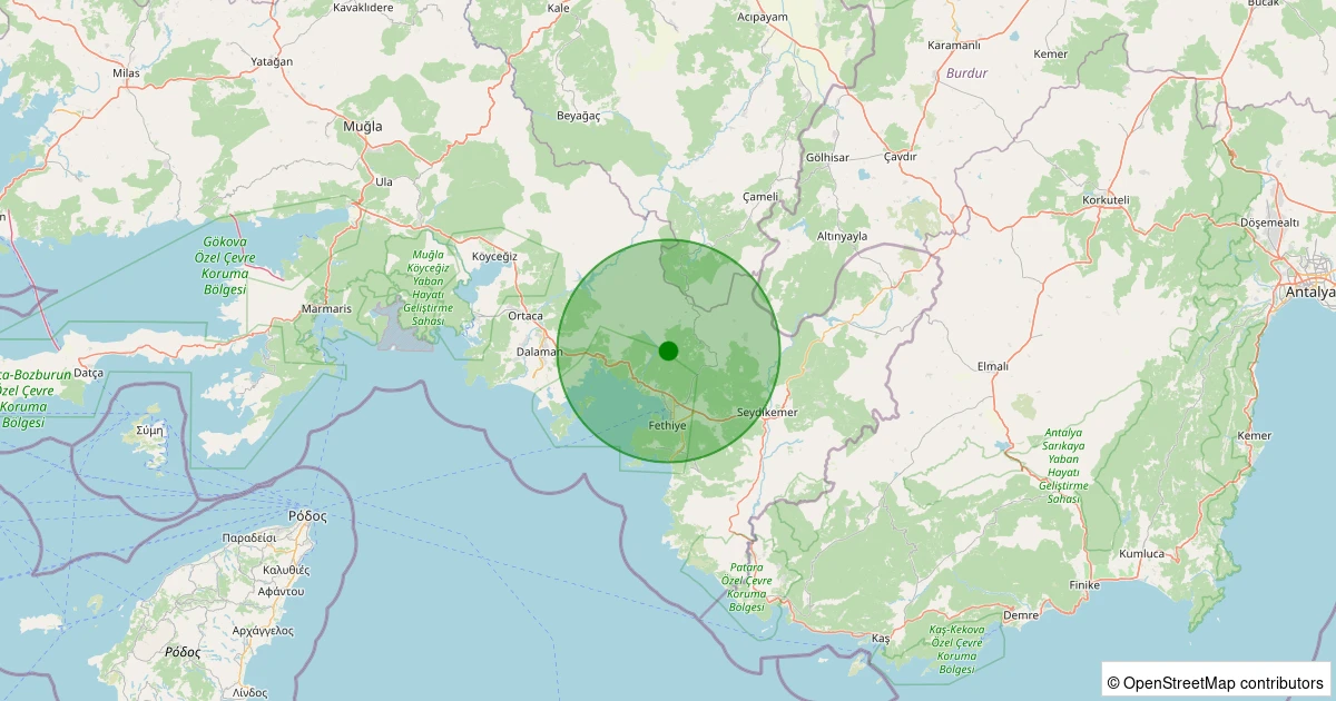 07 Aralık 2025 saat 01:18 - Fethiye - Çenger - 1.70ml depreminin harita gösterimi