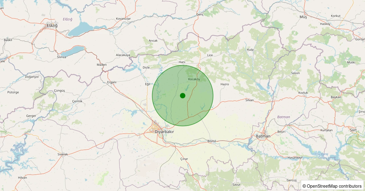 07 Aralık 2025 saat 02:33 - Sur - Küçükakören Köyü - 1.70ml depreminin harita gösterimi