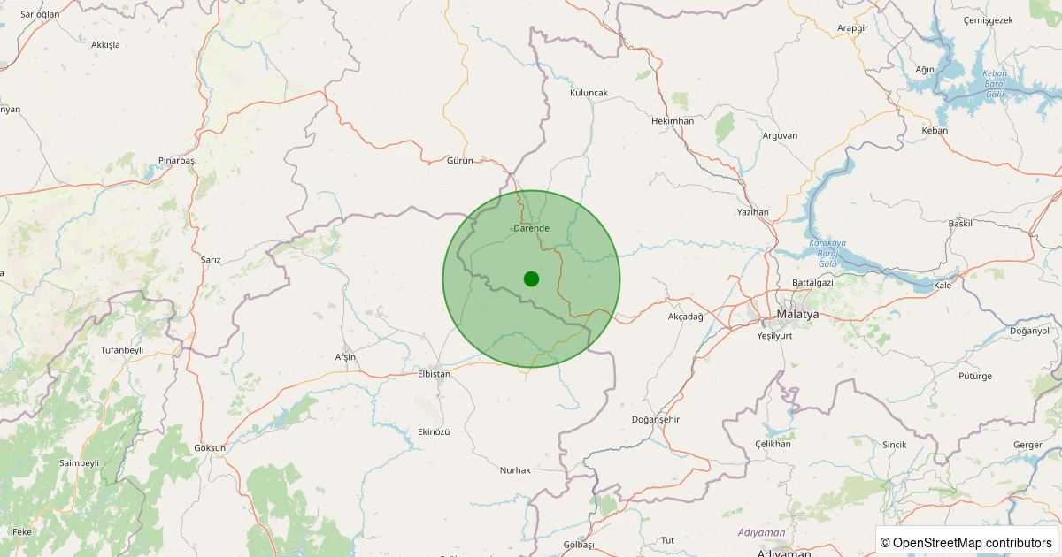 07 Aralık 2025 saat 03:37 - Darende - Yenice - 1.70ML depreminin harita gösterimi