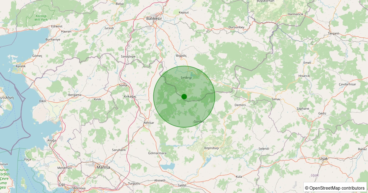 07 Aralık 2025 saat 05:45 - Sındırgı - Kınık - 1.30ml depreminin harita gösterimi