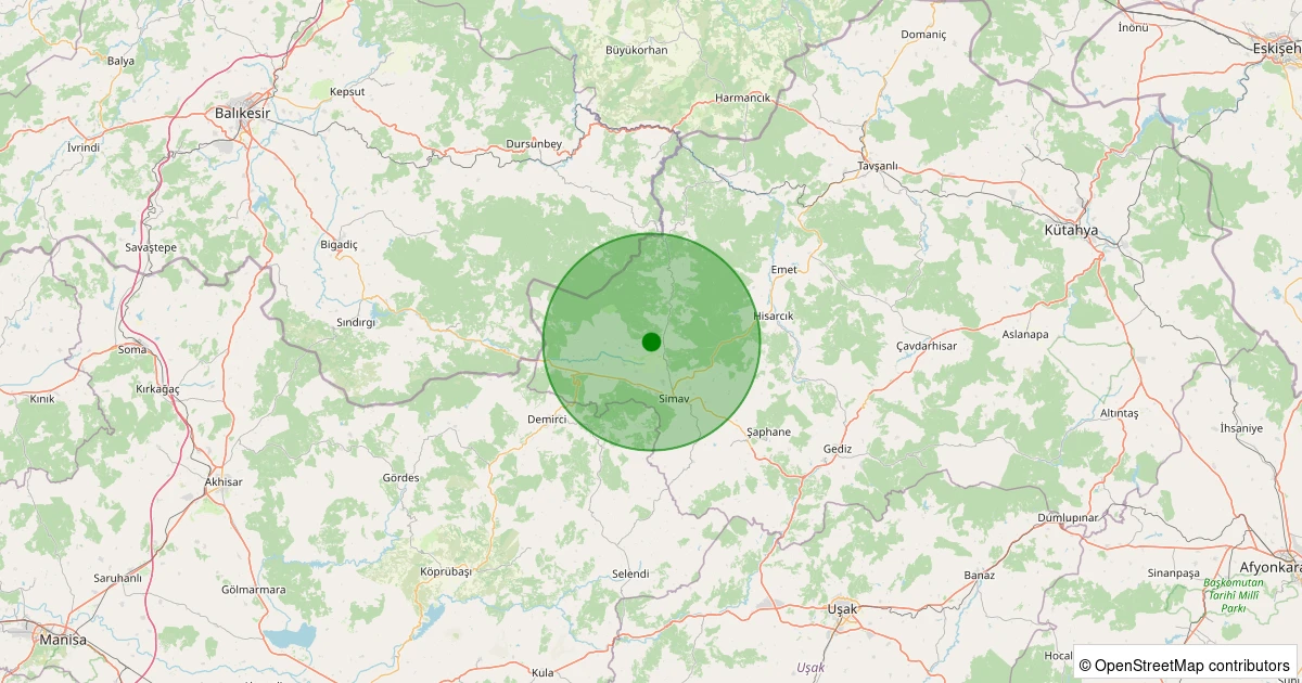 07 Aralık 2025 saat 05:58 - Simav - Güney/Cuma - 1.30ML depreminin harita gösterimi