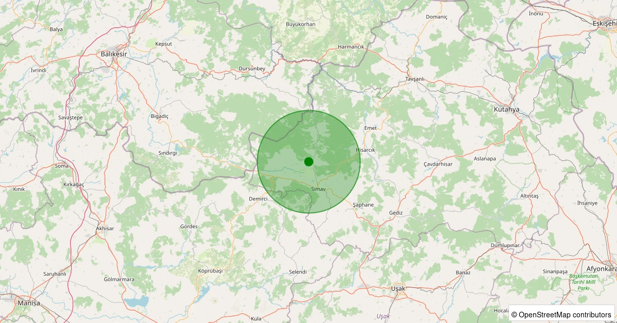07 Aralık 2025 saat 06:21 - Simav - Güney/Cuma - 2.00ML depreminin harita gösterimi