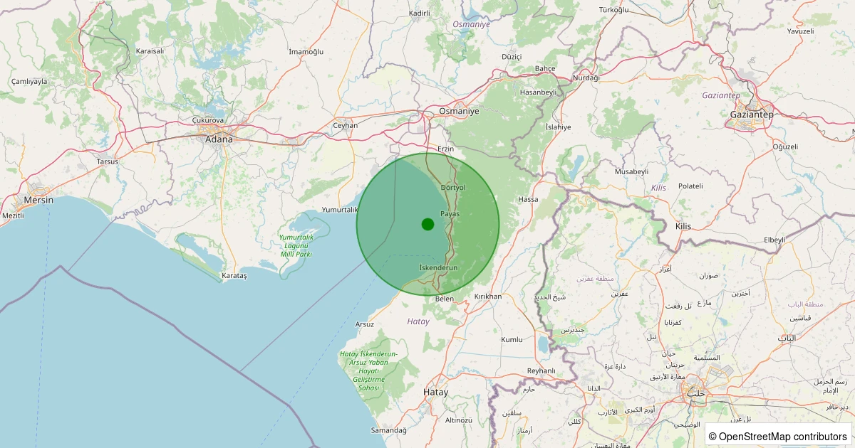 07 Aralık 2025 saat 06:52 - PAYAS-DORTYOL - 2.50ml depreminin harita gösterimi
