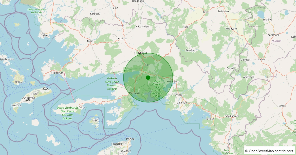 07 Aralık 2025 saat 07:06 - Ula - Yeşilçam Köyü - 2.00ml depreminin harita gösterimi
