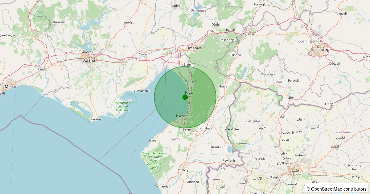 07 Aralık 2025 saat 06:52 - Akdeniz - İskenderun Körfezi - [04.51 km] Payas (Hatay) - 2.50ML depreminin harita gösterimi