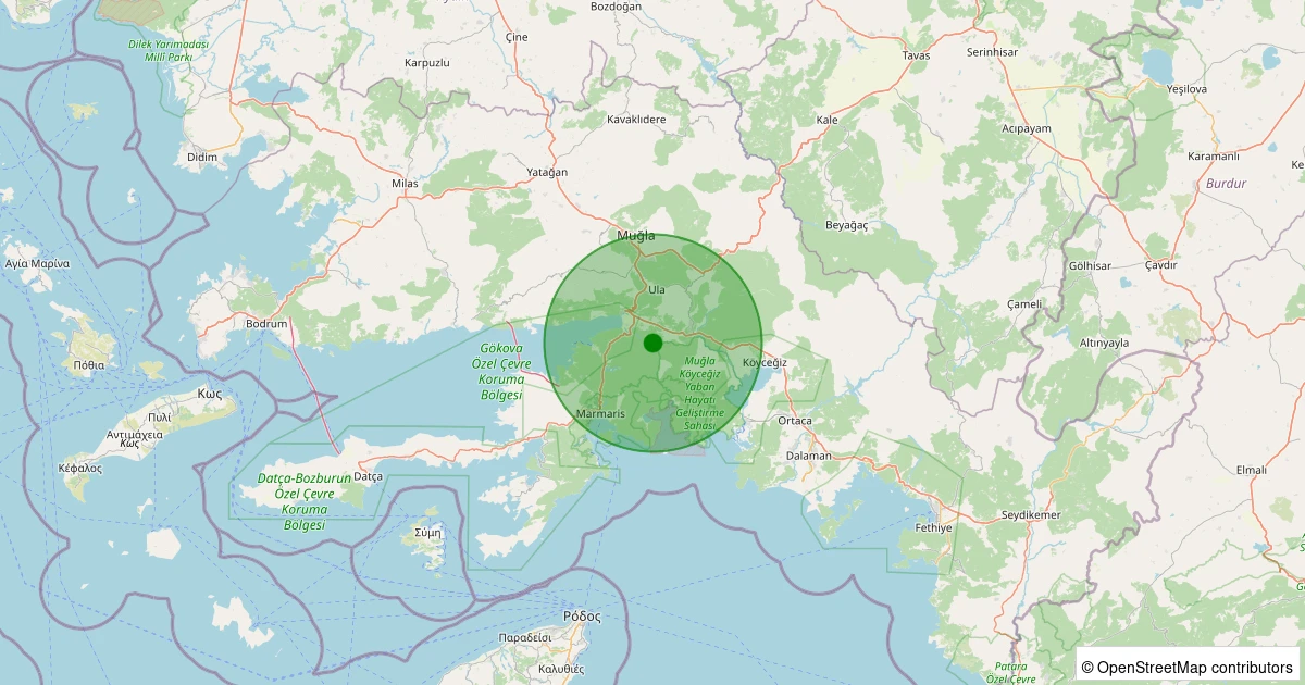 07 Aralık 2025 saat 07:29 - Ula - 1.80ml depreminin harita gösterimi