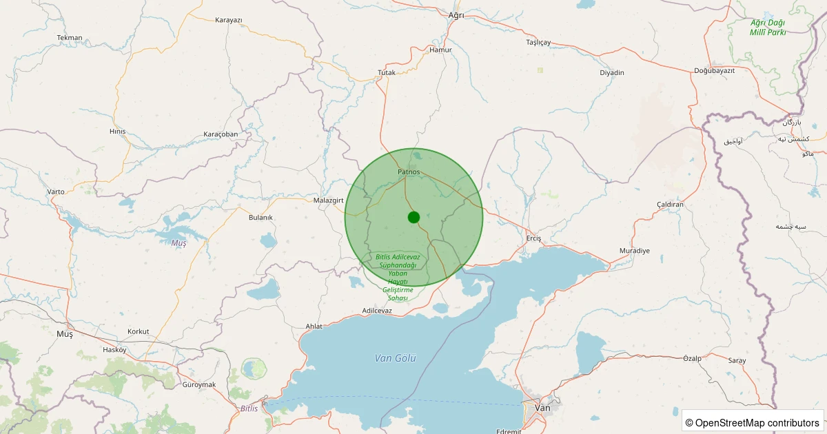 07 Aralık 2025 saat 07:44 - Patnos - Andaçlı Köyü - 1.70ml depreminin harita gösterimi