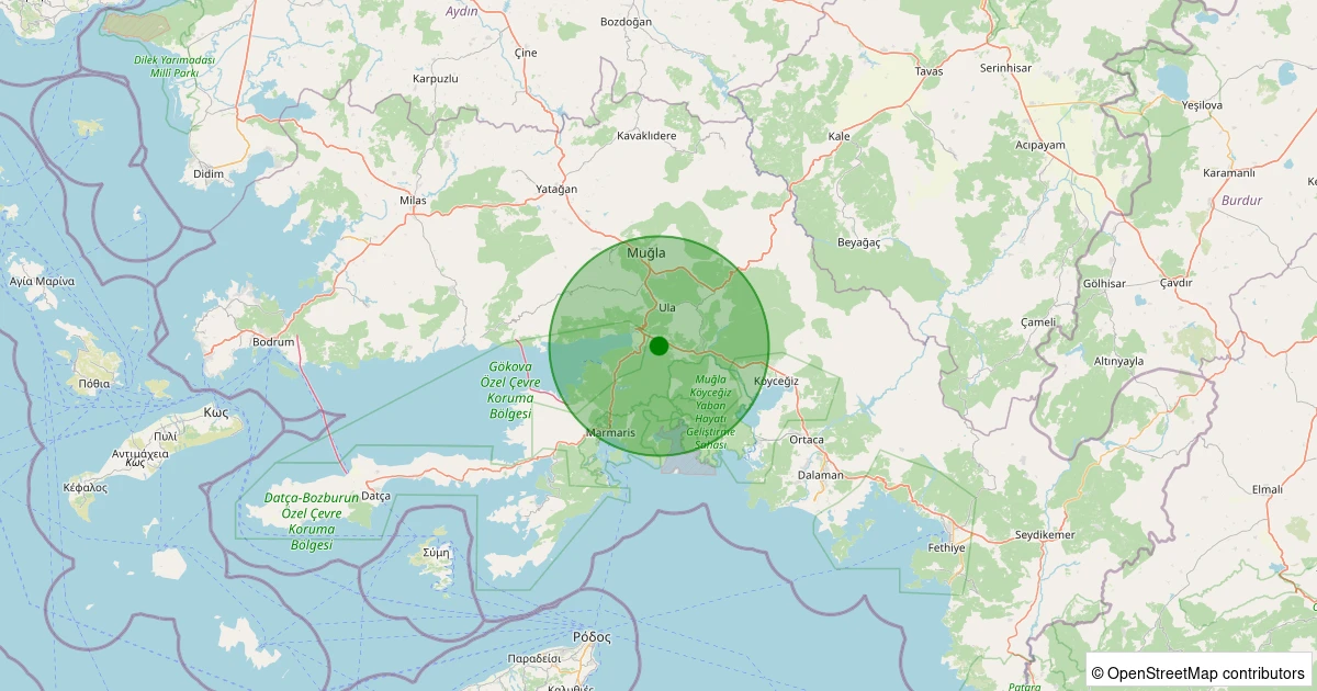 07 Aralık 2025 saat 07:32 - Ula - Çıtlık - 1.70ml depreminin harita gösterimi