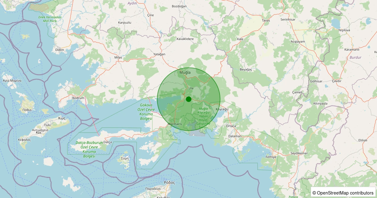 07 Aralık 2025 saat 07:32 - Ula - Çıtlık - 1.70ML depreminin harita gösterimi