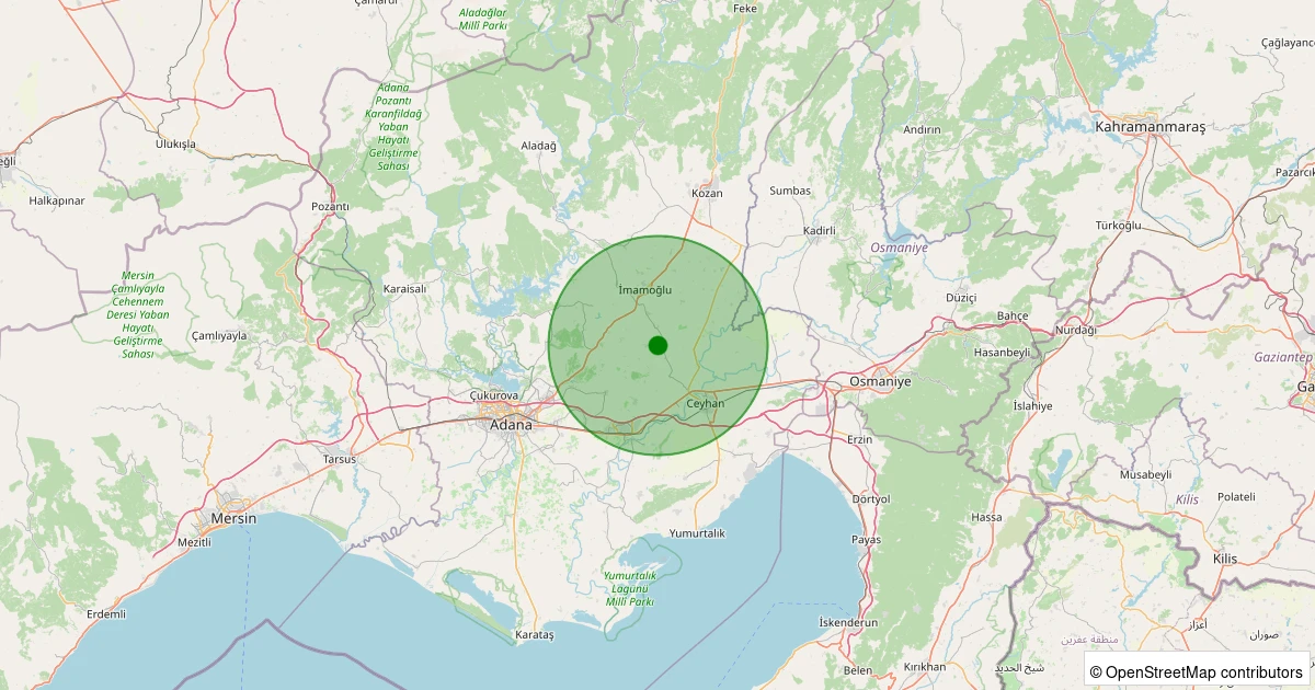 07 Aralık 2025 saat 12:25 - Ceyhan - Soysallı - 1.50ml depreminin harita gösterimi