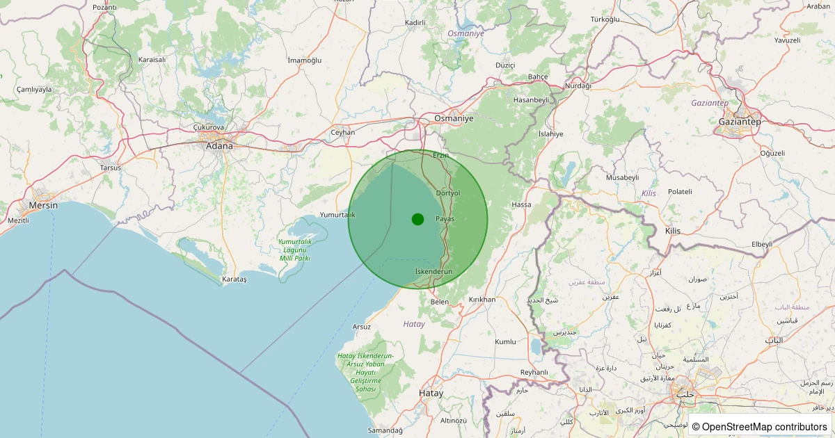 07 Aralık 2025 saat 13:12 - Akdeniz - İskenderun Körfezi - [08.83 km] Payas (Hatay) - 1.80ML depreminin harita gösterimi