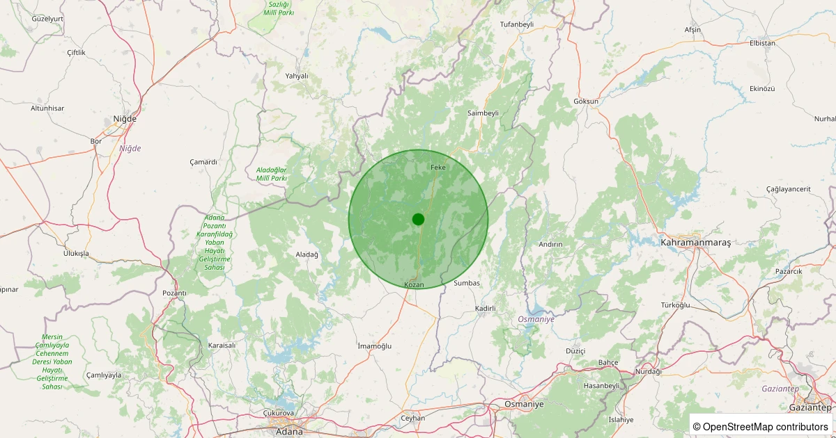 07 Aralık 2025 saat 15:11 - Kozan - Çamdere - 1.40ML depreminin harita gösterimi