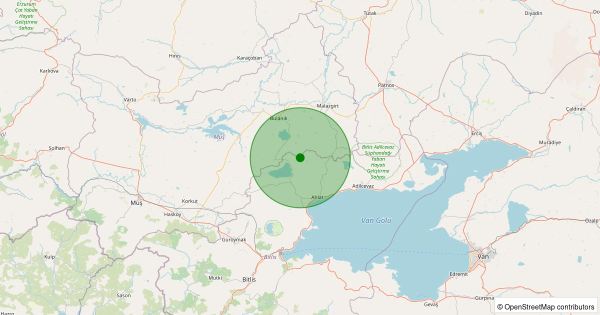 07 Aralık 2025 saat 15:47 - Ahlat - Otluyazı Köyü - 2.00ML depreminin harita gösterimi
