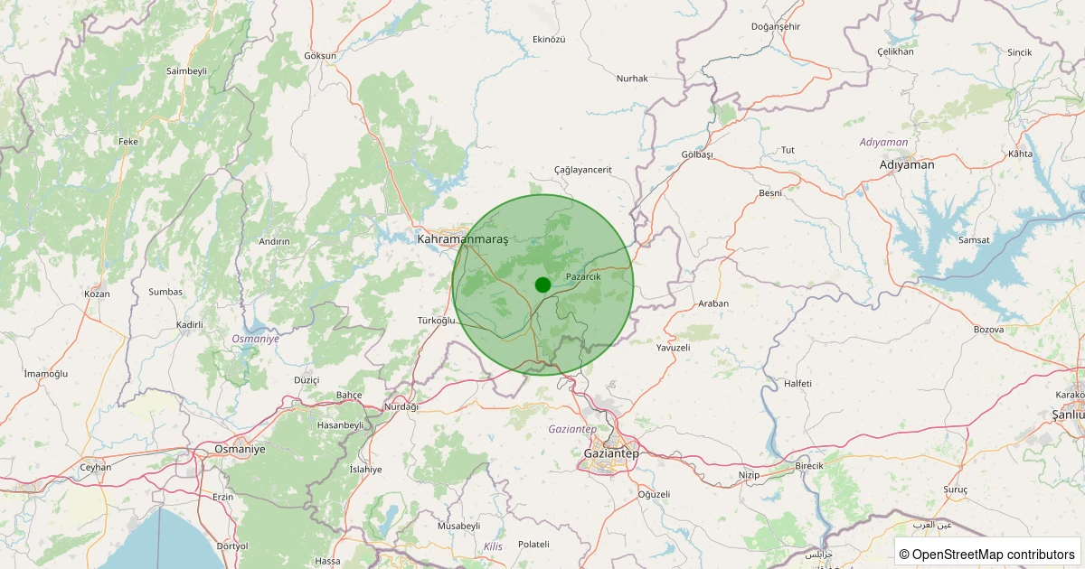 07 Aralık 2025 saat 15:43 - Dulkadiroğlu - 1.10ml depreminin harita gösterimi