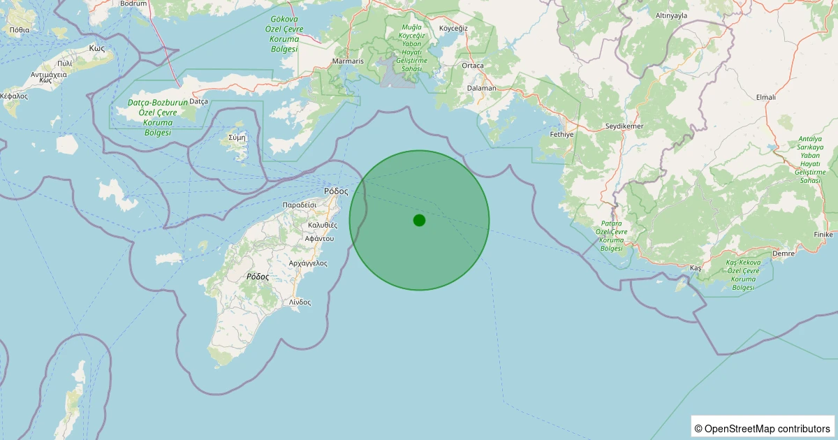 07 Aralık 2025 saat 15:44 - Akdeniz - [42.57 km] Ortaca (Muğla) - 1.80ML depreminin harita gösterimi