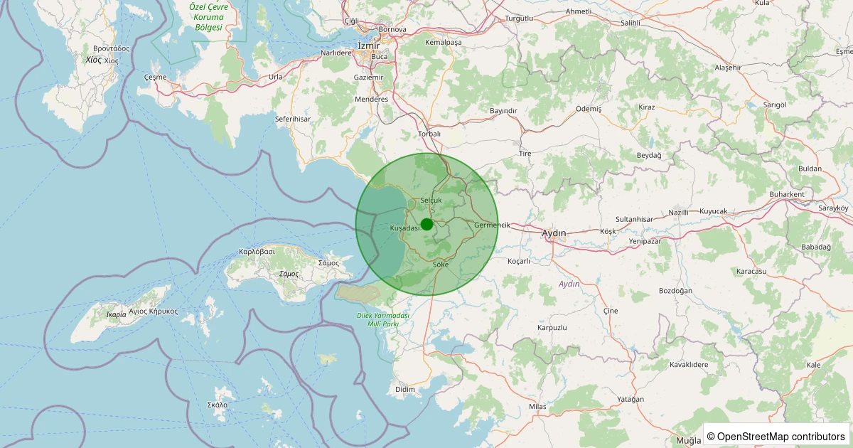 07 Aralık 2025 saat 17:37 - Kuşadası - Yeniköy Köyü - 2.80ML depreminin harita gösterimi