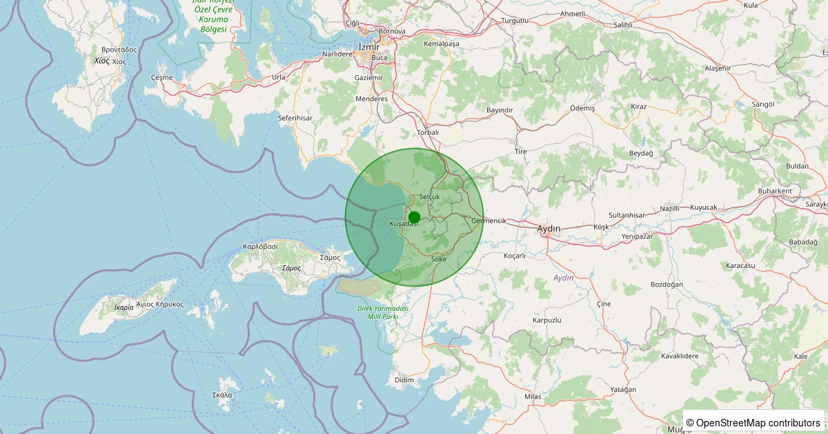 07 Aralık 2025 saat 17:40 - Kuşadası - Türkmen - 1.60ml depreminin harita gösterimi