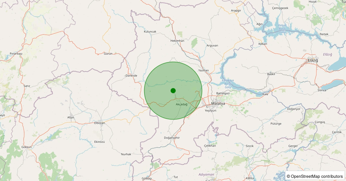 07 Aralık 2025 saat 19:34 - Akçadağ - Bağ - 2.70ml depreminin harita gösterimi