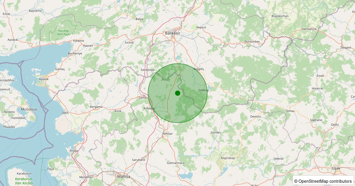 07 Aralık 2025 saat 20:15 - Kırkağaç - Dualar - 1.10ml depreminin harita gösterimi